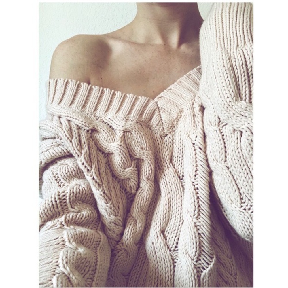 Express Chunky Knit Distressed V Neck Sweater